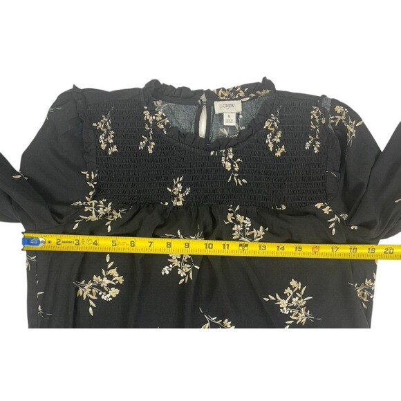 J Crew Smocked Ruffle Black Floral LS Flowy Top Career Cottage Peasant Hipster S - Picture 6 of 10